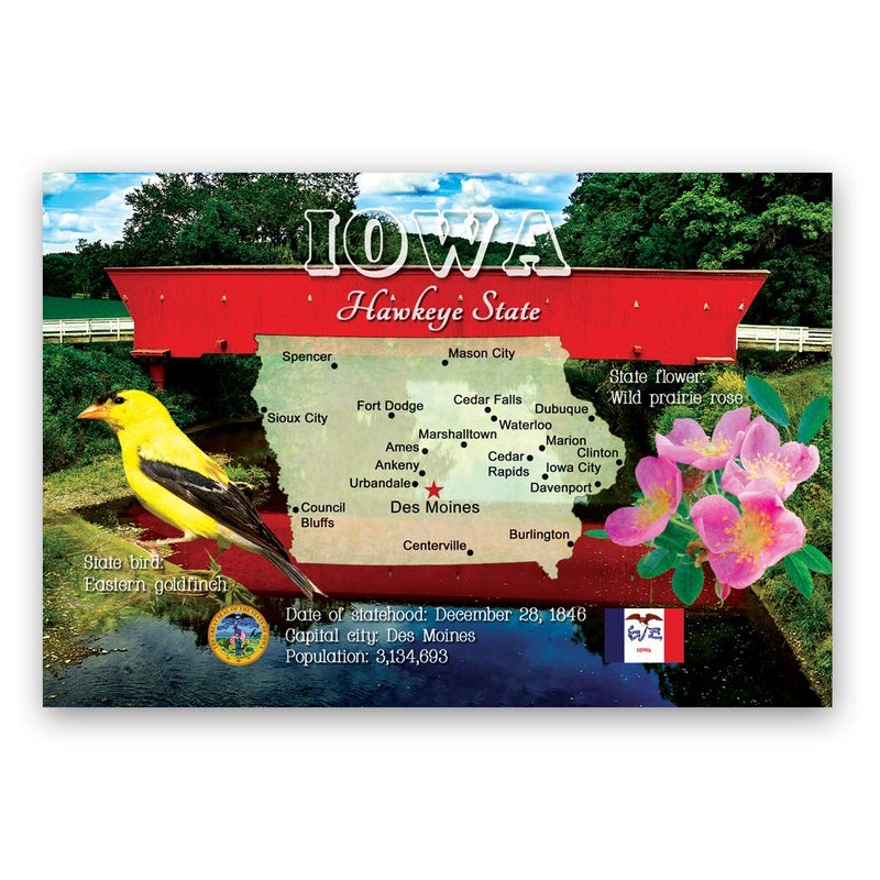 Postcard Fair مجموعة بطاقات بريدية من خريطة أيوا تتكون من 20 بطاقة بريدية متطابقة. بطاقات بريدية لخريطة ولاية أيوا. مصنوعة في الولايات المتحدة. - Image 1